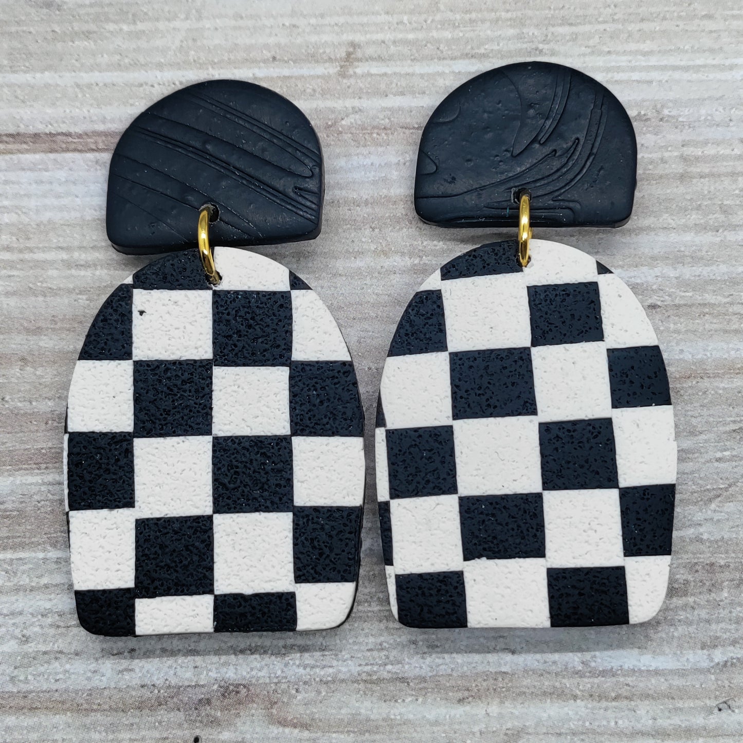 Black and white checkered earrings 