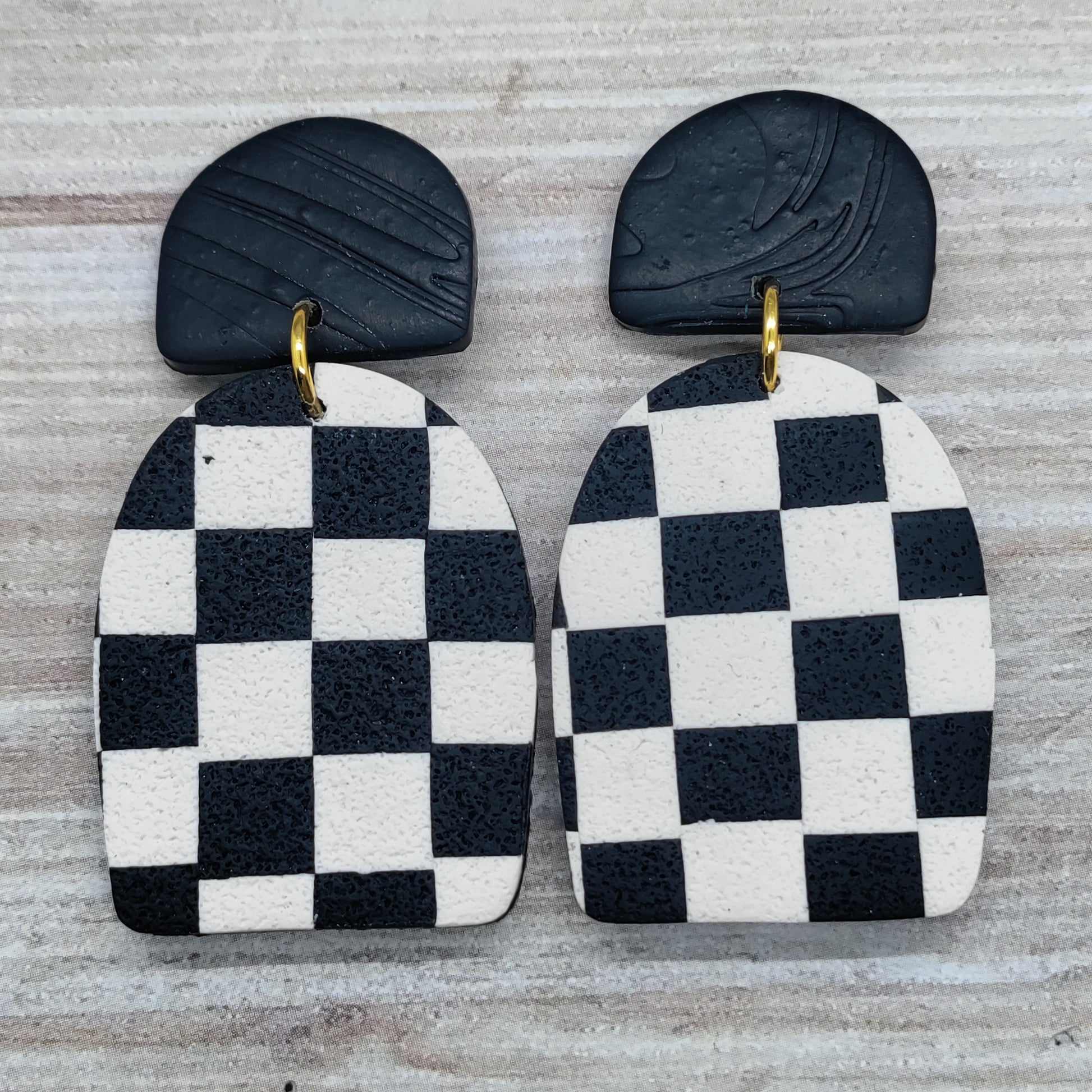 Black and white checkered earrings 