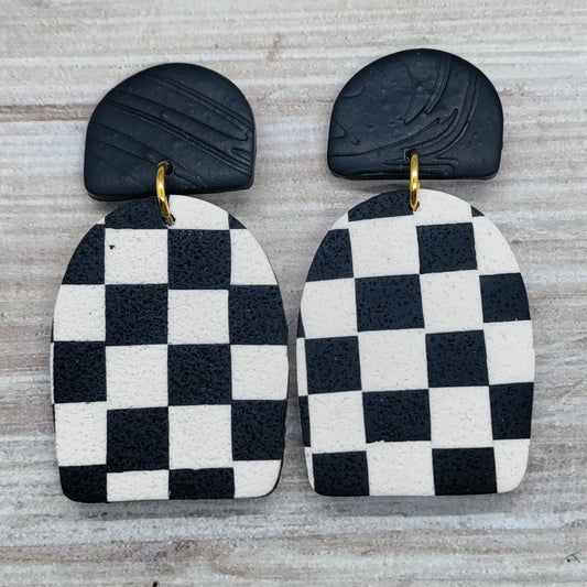 Black and white checkered earrings 