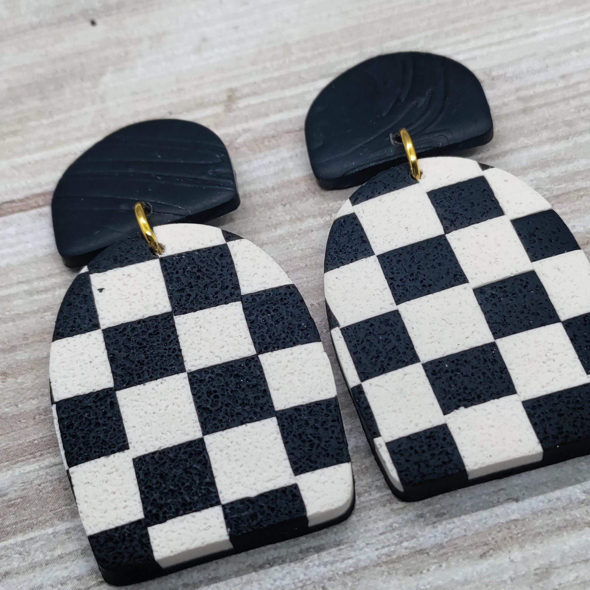 Black and white checkered earrings