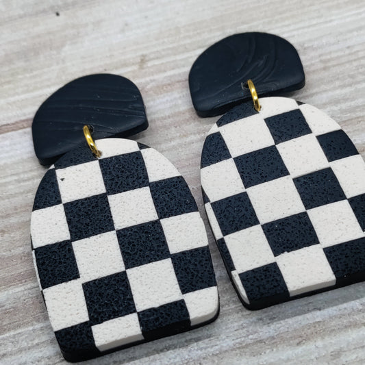 Black and white checkered earrings