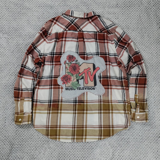 Bold Bloom Reworked Flannel handmade upcycled flannel size M by Treasures Recreated