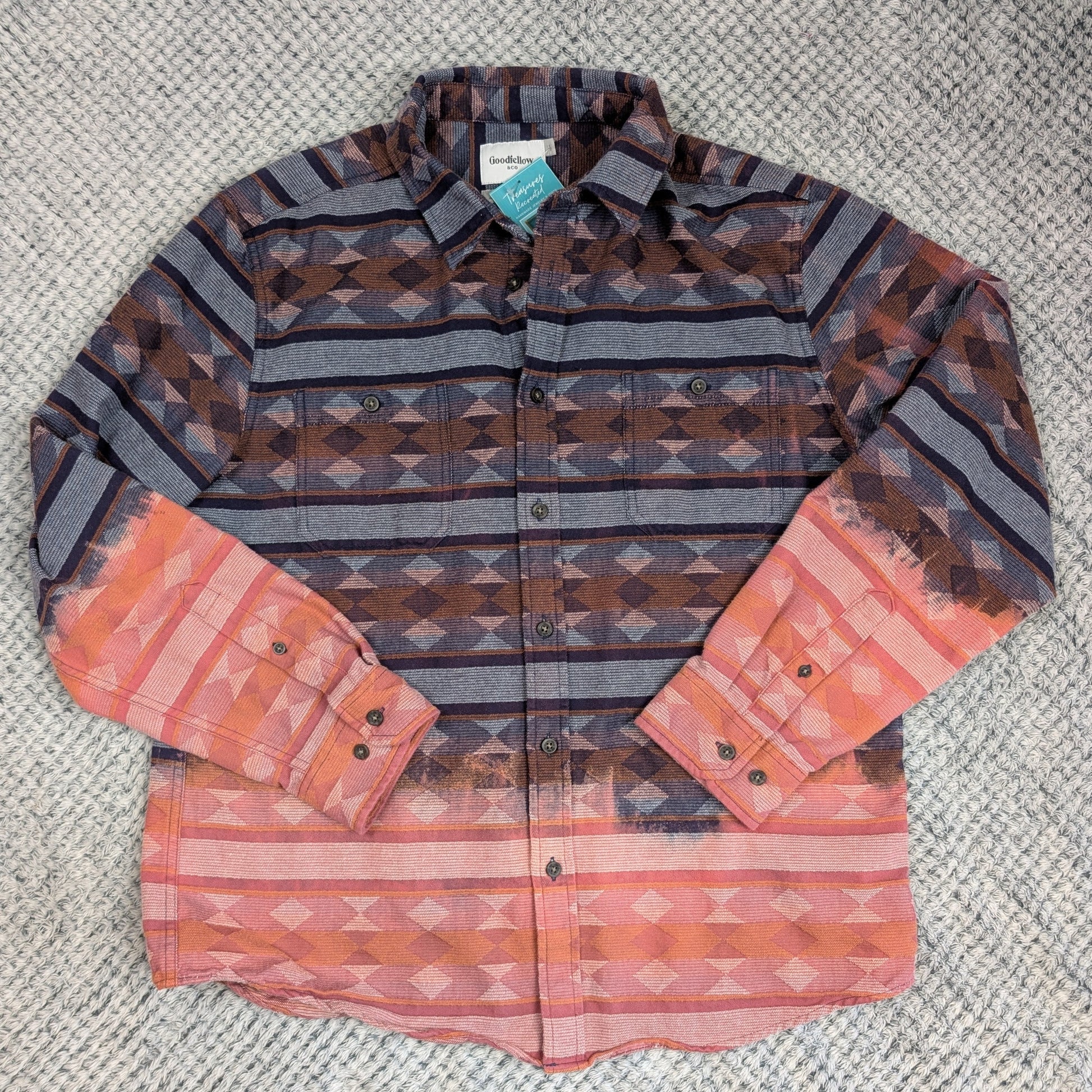 Flannel shirt with geometric pattern on a textured surface