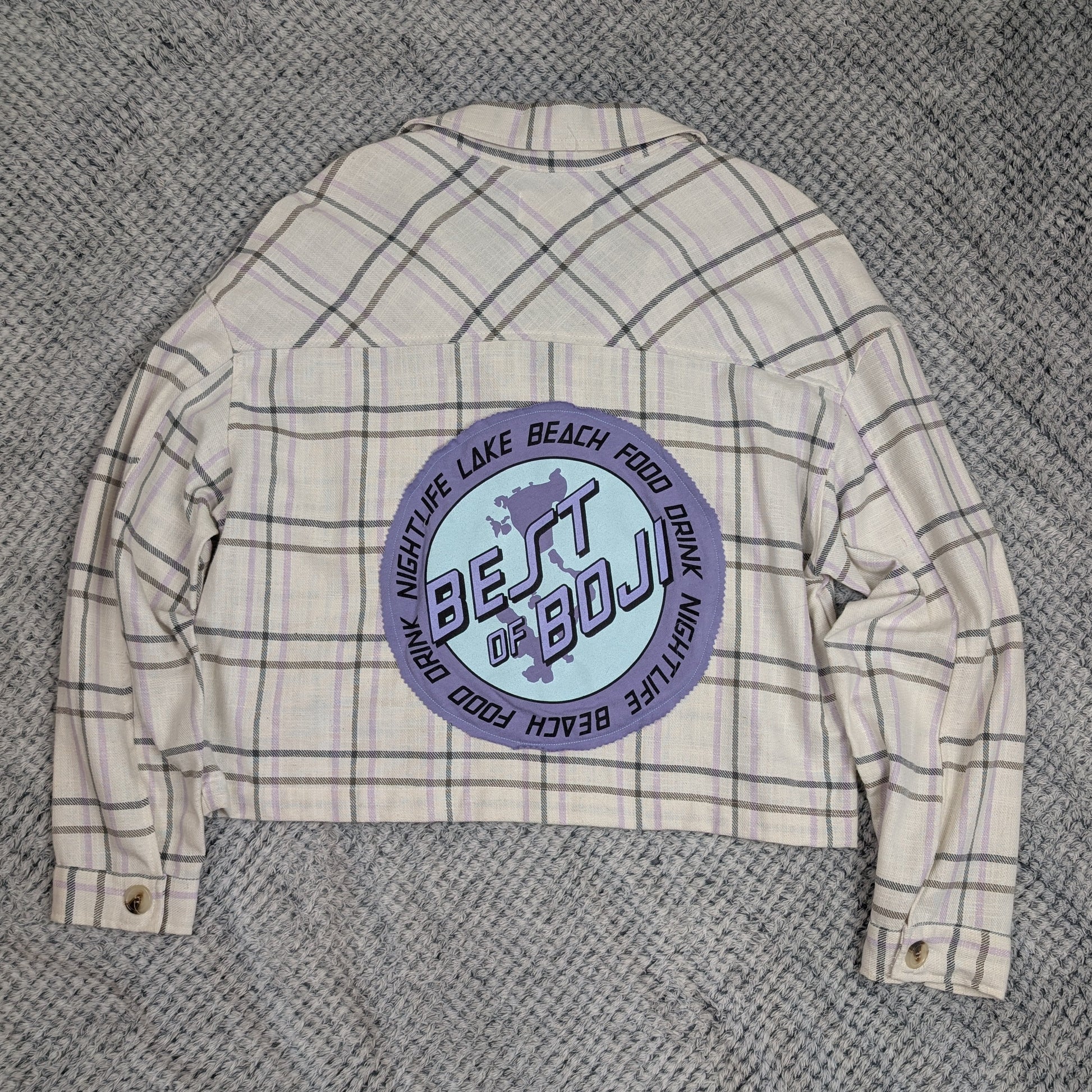 Street Market Patch Flannel handmade upcycled flannel size 4X by Treasures Recreated